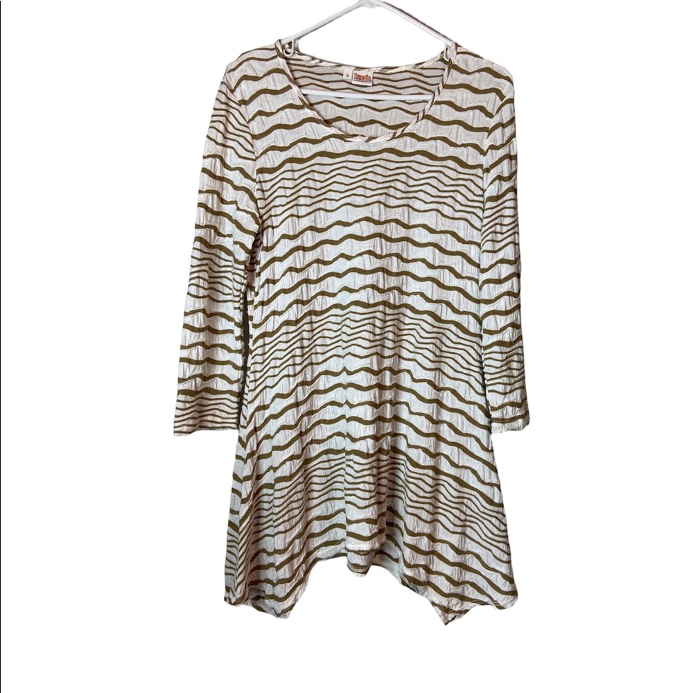 Tianello By steve barraza Asbury blouse ladies small  3/4 sleeve cream tan